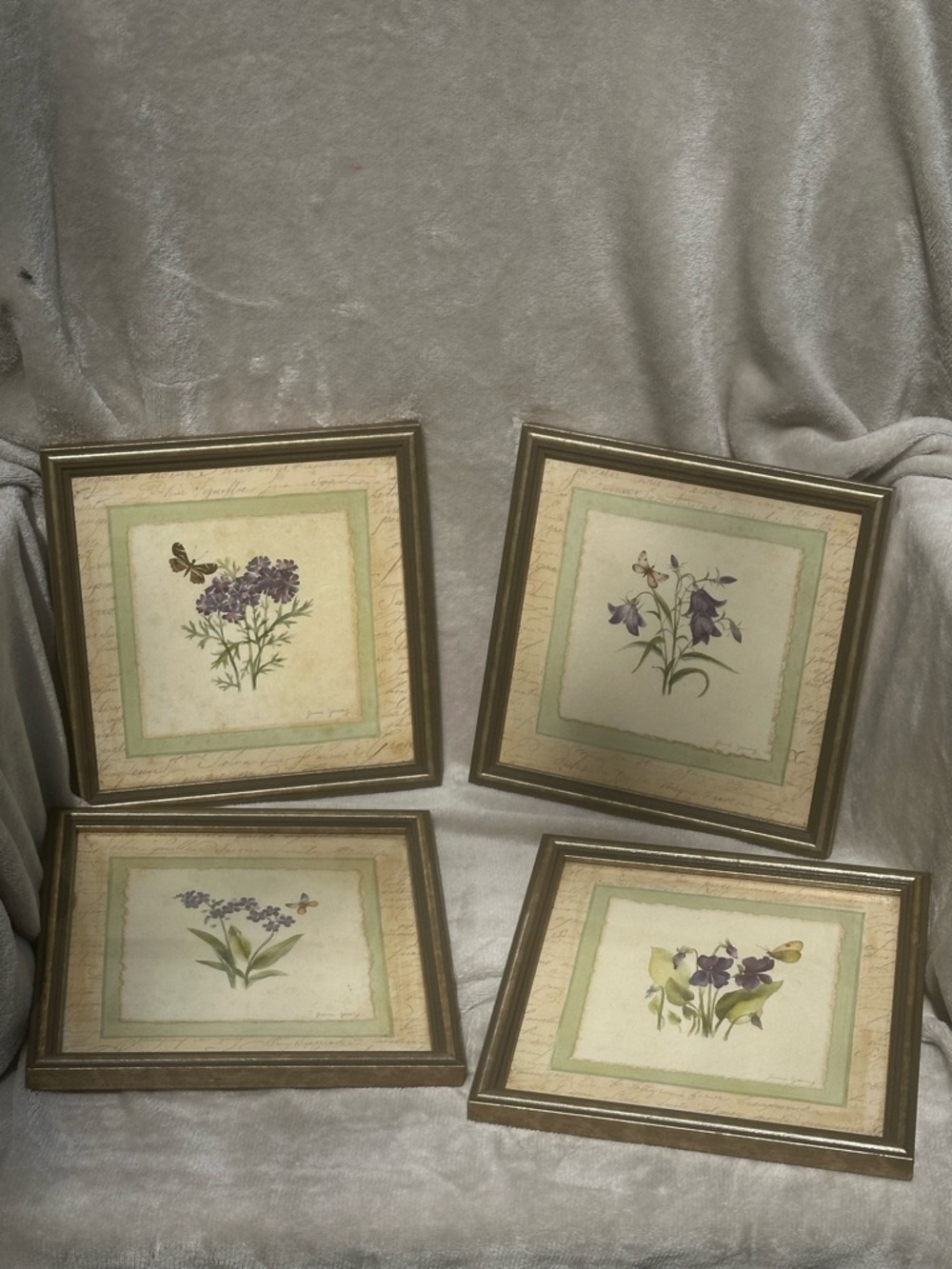 Vintage Home Interiors Floral Butterfly Painting by June Young Set of Pictures